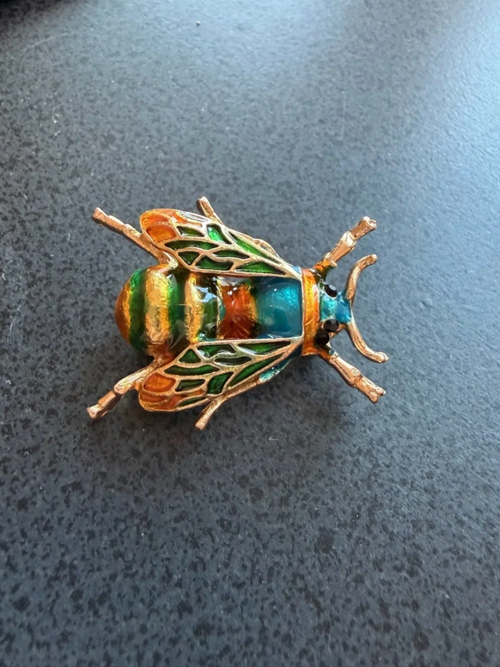 Translucent Enamel Bee insect Brooch Pin Unsigned Gold Tone‎ Vibrant Color